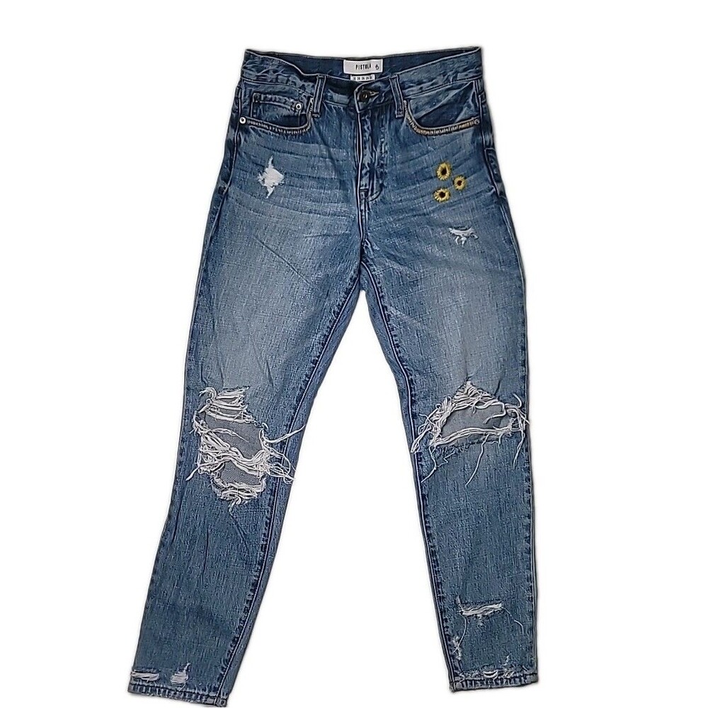 Pistola Distressed AM Sunflower Embroidered Jeans  Sz 26